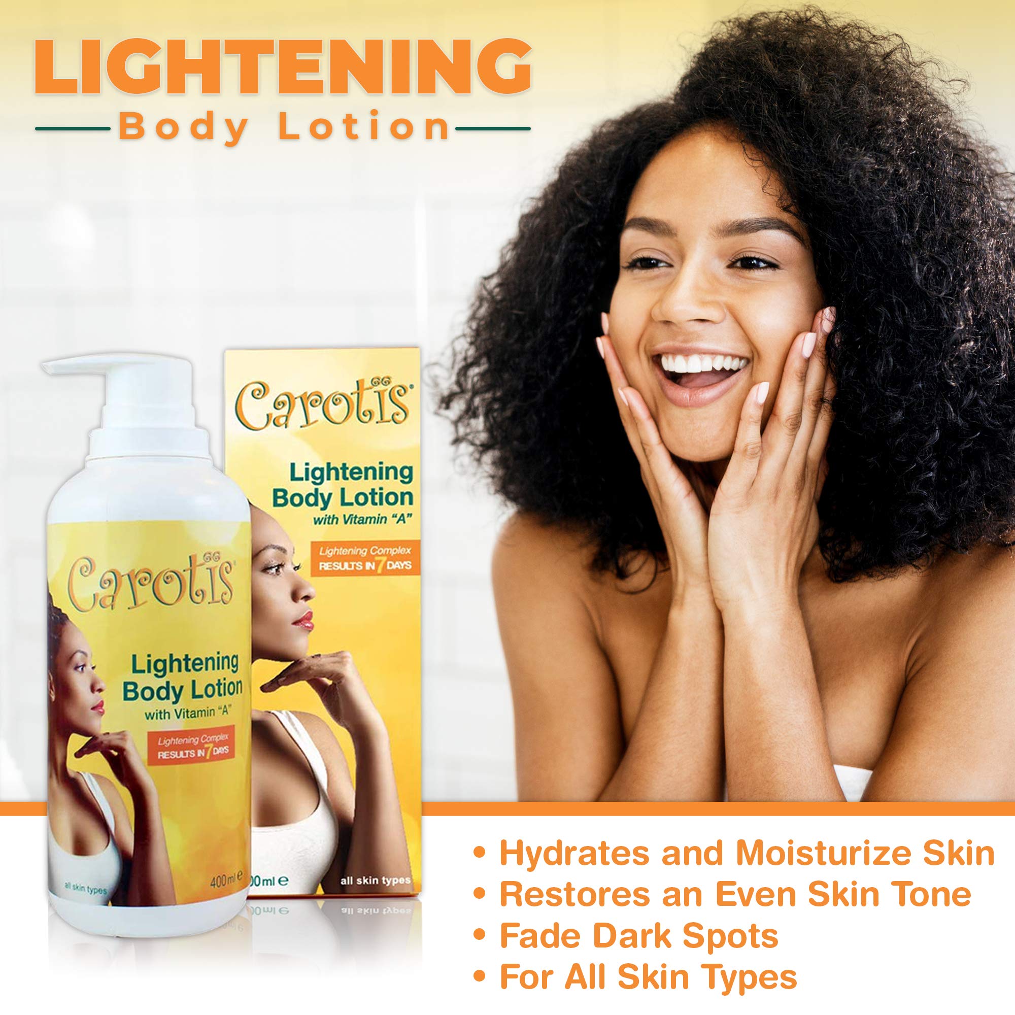 CAROTÏS Skin Brightening Lotion cream texture visible for quick absorption and moisturization.