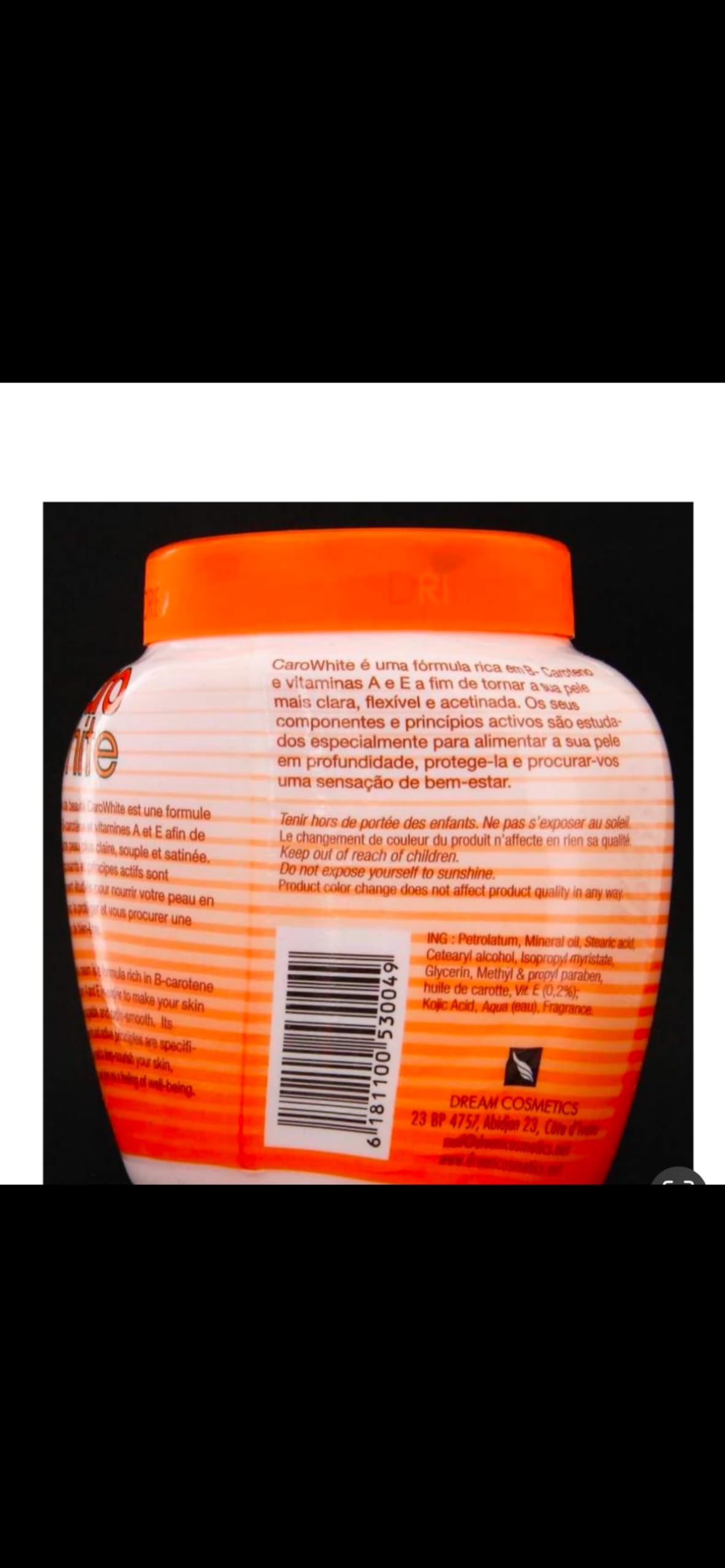Carowhite cream jar label visible for quick identification and trust during shopping.