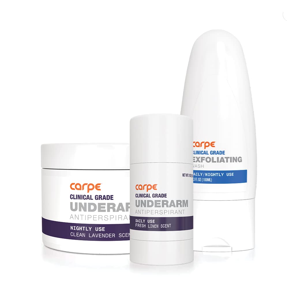 Carpe Clinical Grade Underarm Regimen bottle closeup showing premium design for sweat control