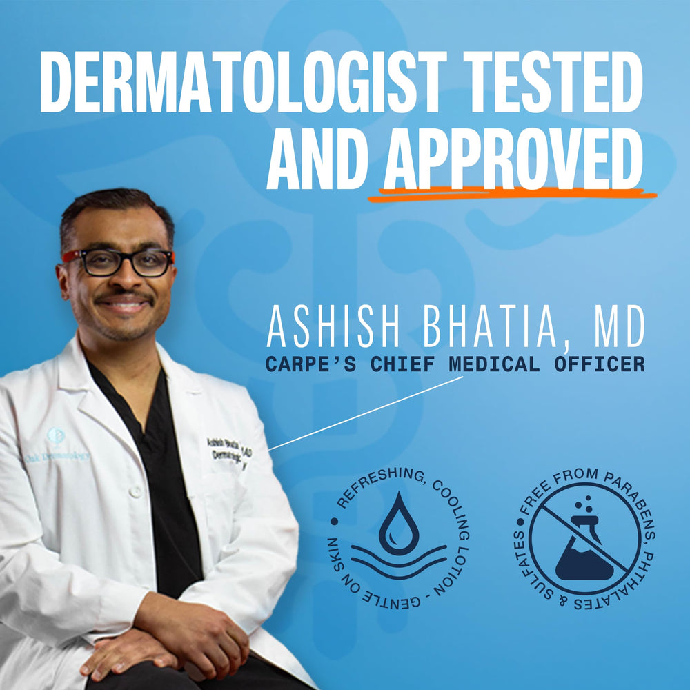 Dermatologist-backed seal on Carpe box signals trusted, safety-conscious design