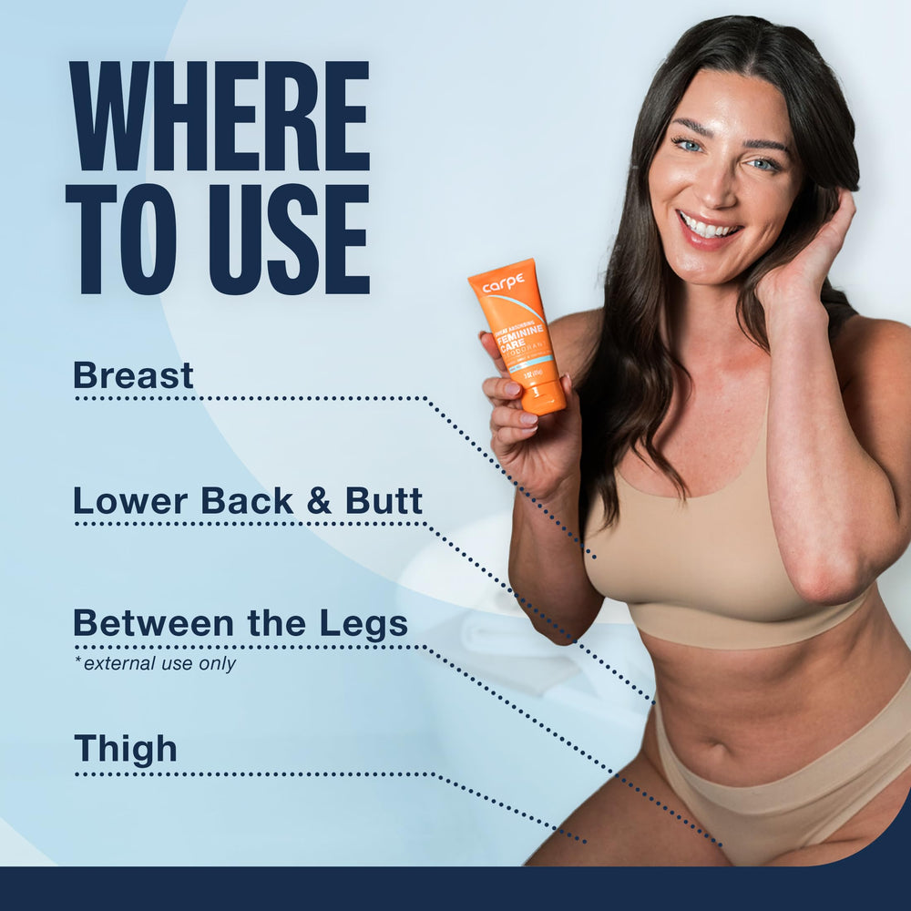 Carpe Feminine Care packaging front highlights clean design and sensitive-skin suitability.
