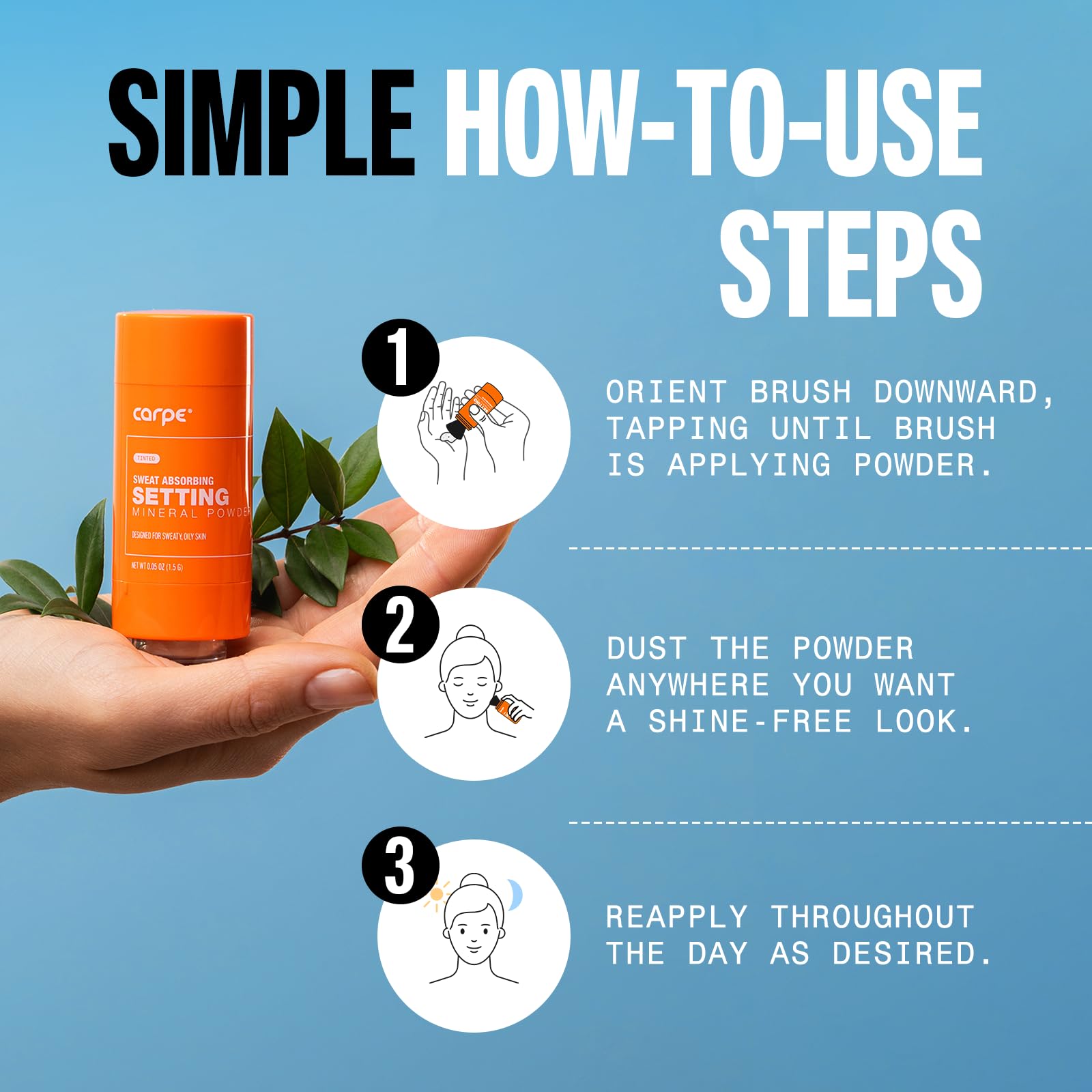 Carpe mineral powder with included brush enables quick on-the-go touch-ups