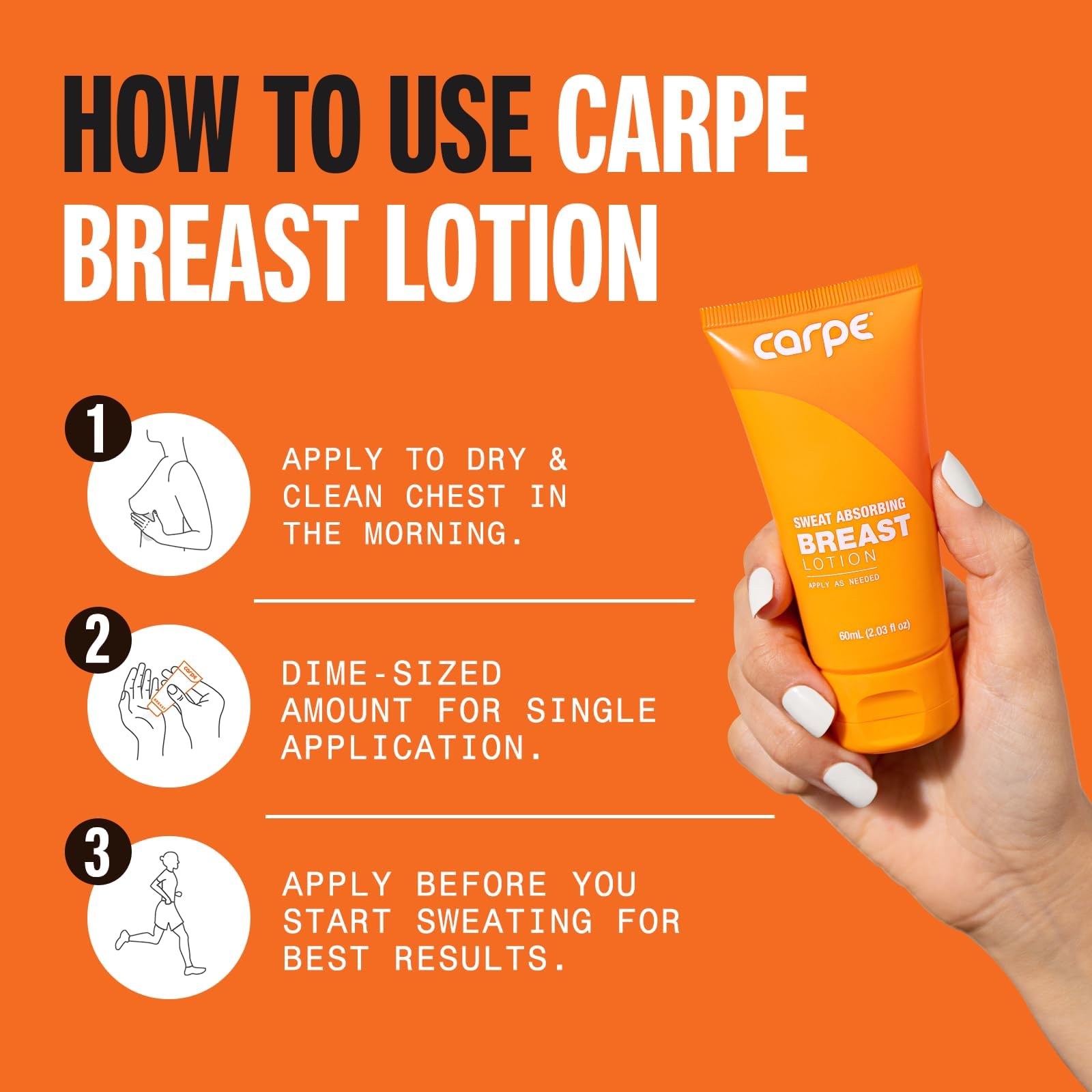 Carpe No-Sweat Breast bottle shows Witch Hazel and silica ingredients.