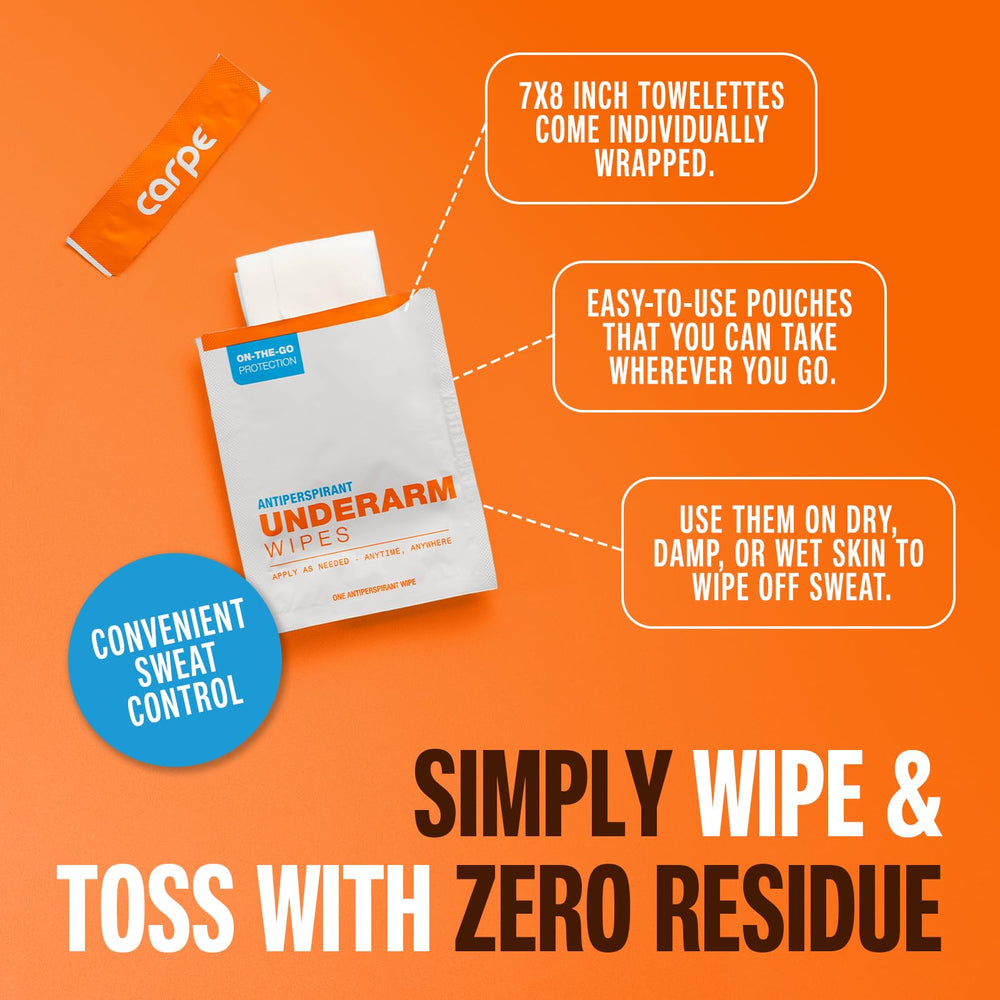 Carpe On-The-Go Wipes no-residue formula keeps clothes clean.