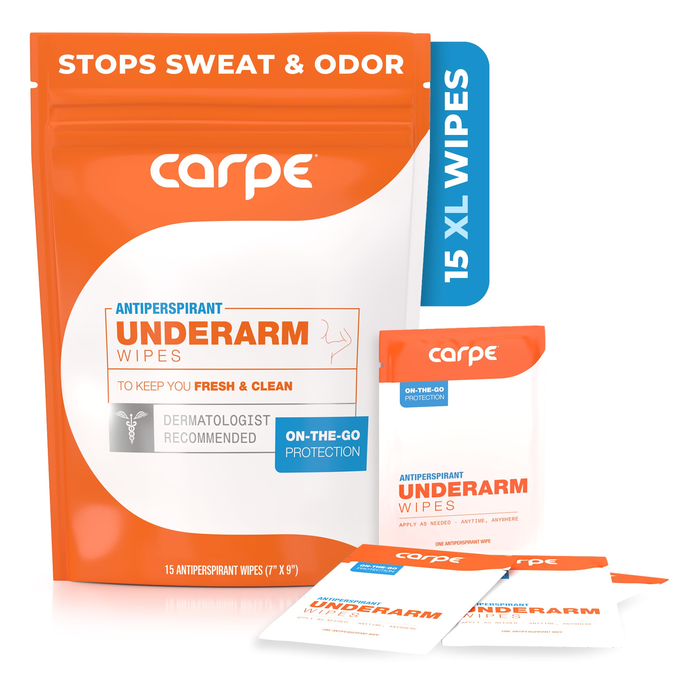Carpe On-The-Go Wipes pack shot for travel-friendly relief and quick refresh.