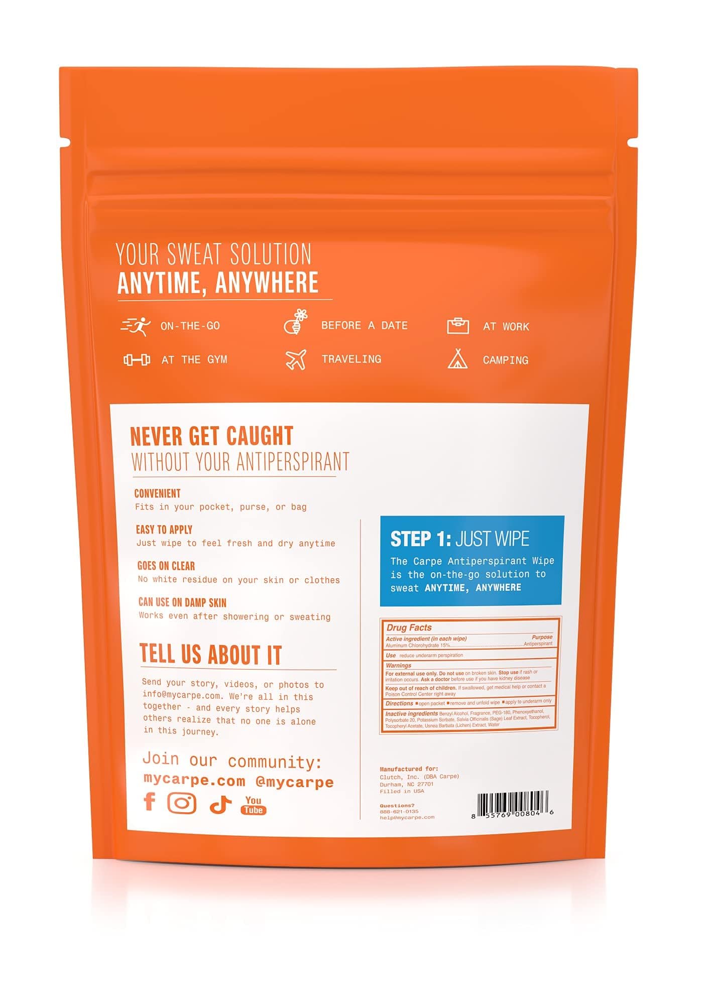 Carpe On-the-Go Wipes travel pack ready for gym, travel, or events