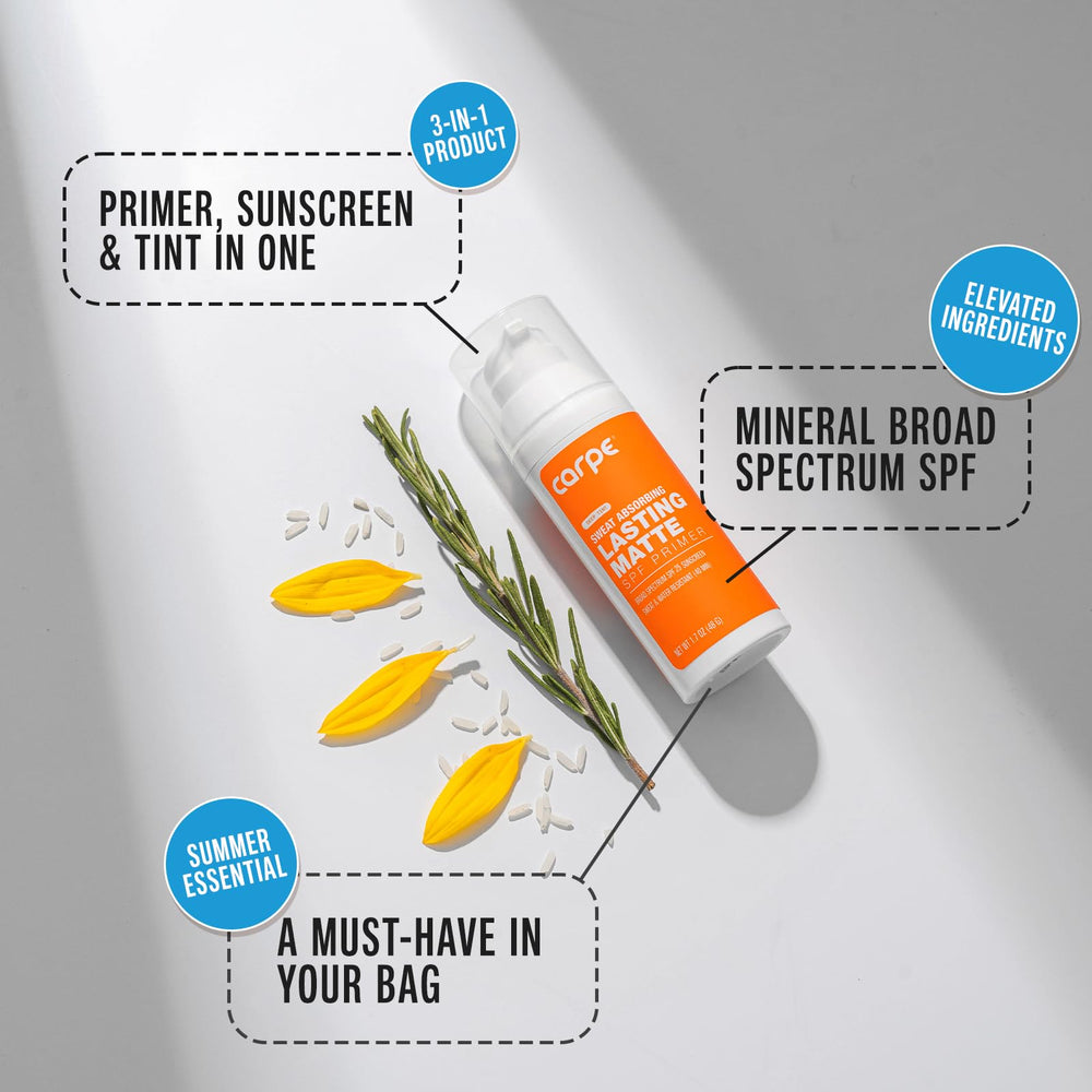 Carpe Primer Face Oil-Control Texture minimizes shine to keep makeup in place.