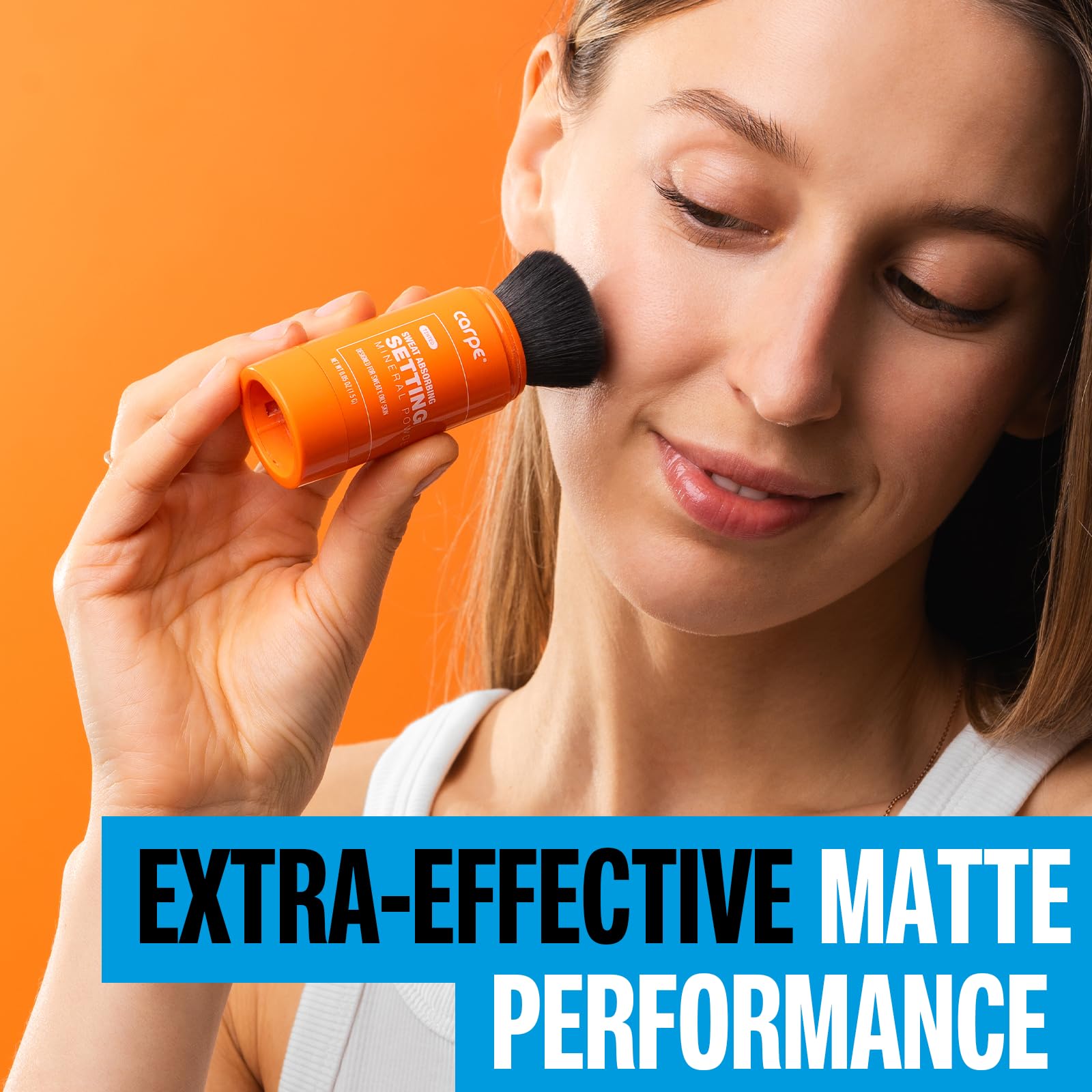 Carpe setting powder on skin provides natural matte look without changing foundation color