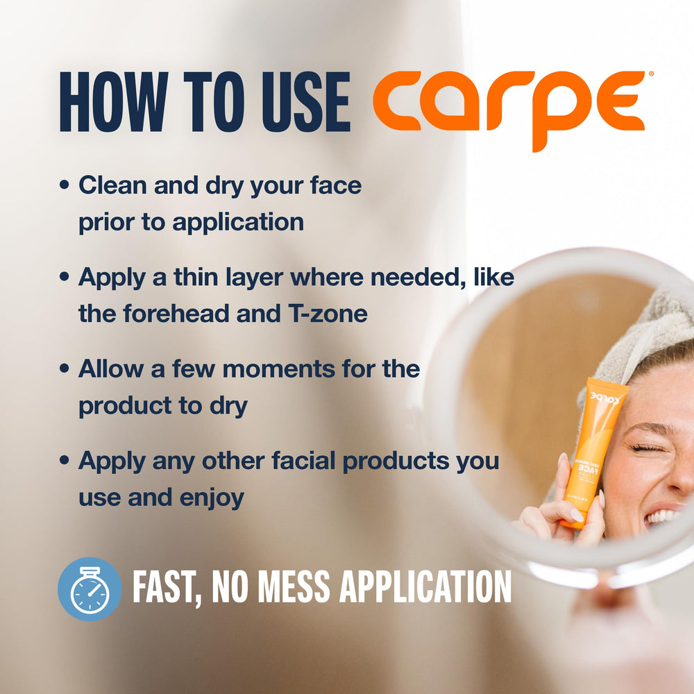 Carpe primer-use scenario with light makeup for shine control