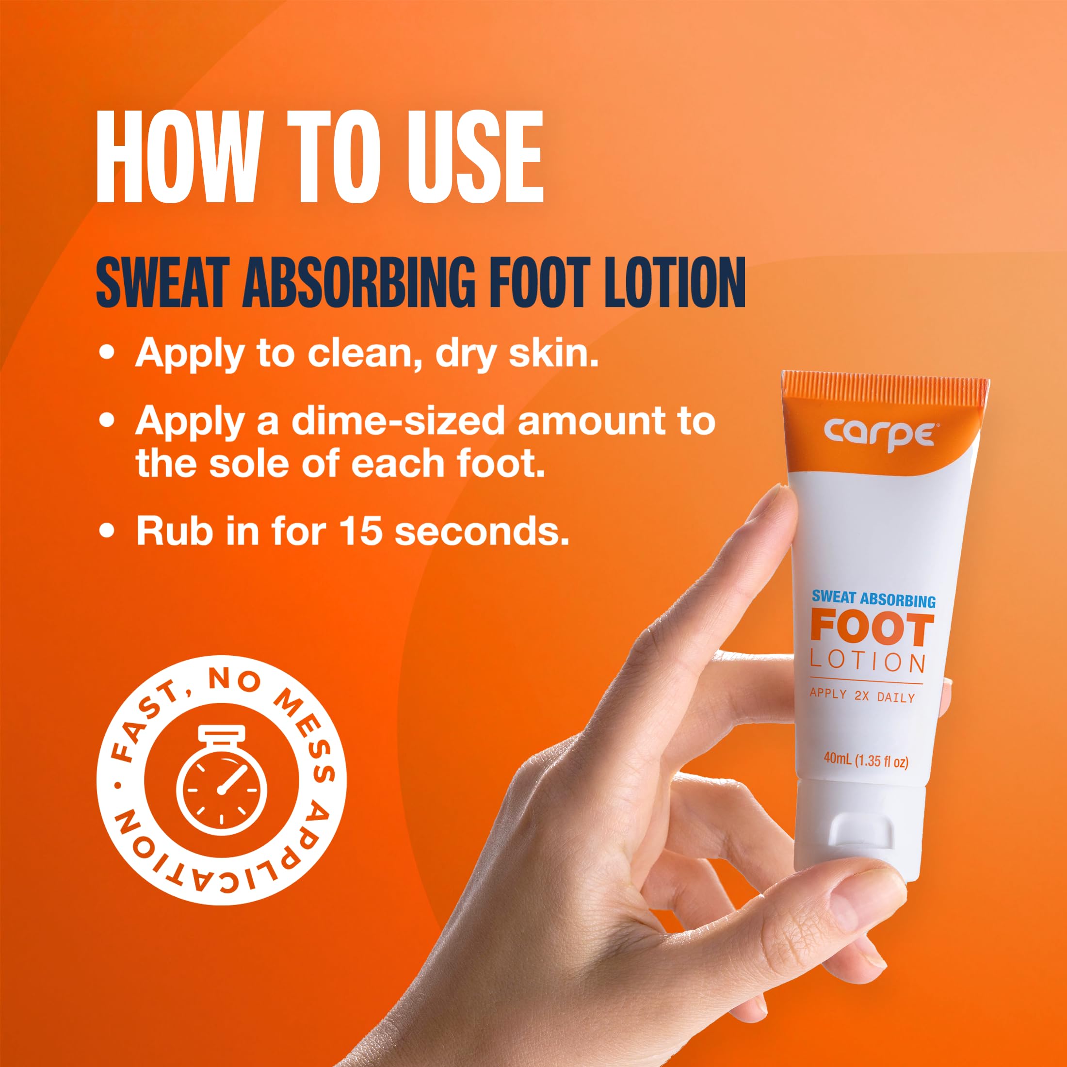 Carpe Sweat Absorbing Foot Lotion packaging box on shelf.