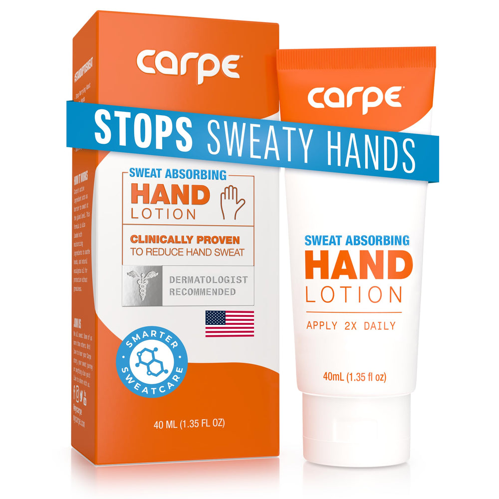 Carpe Sweat Absorbing Hand Lotion being applied to hands for quick dryness