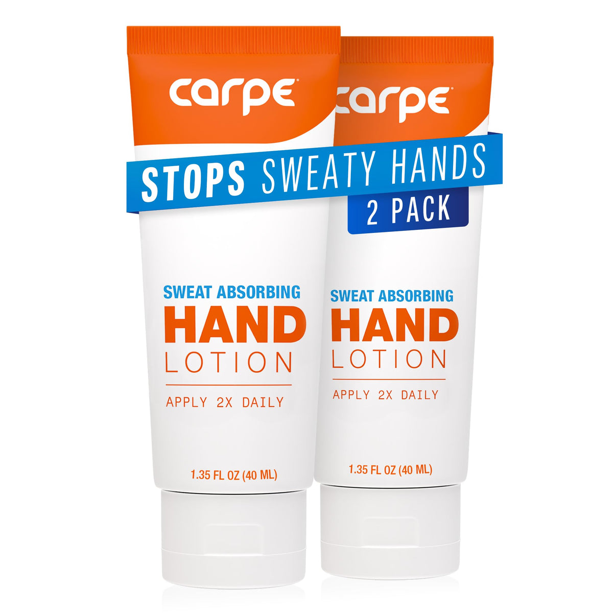 Carpe Sweat Absorbing Hand Lotion bottle helps keep hands dry during daily tasks.
