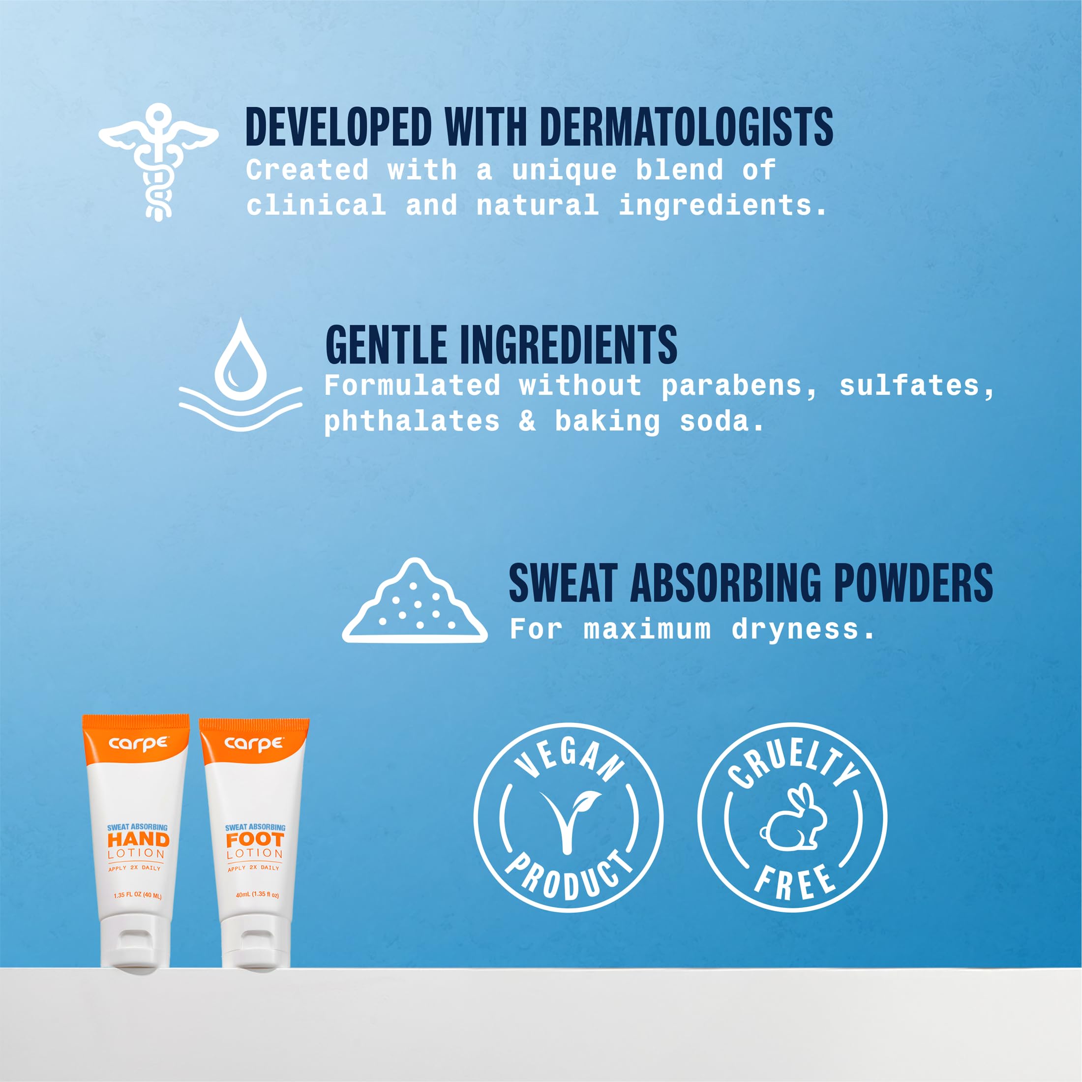 Carpe sweat-absorbing lotion bundle packaging display for convenient daily use.