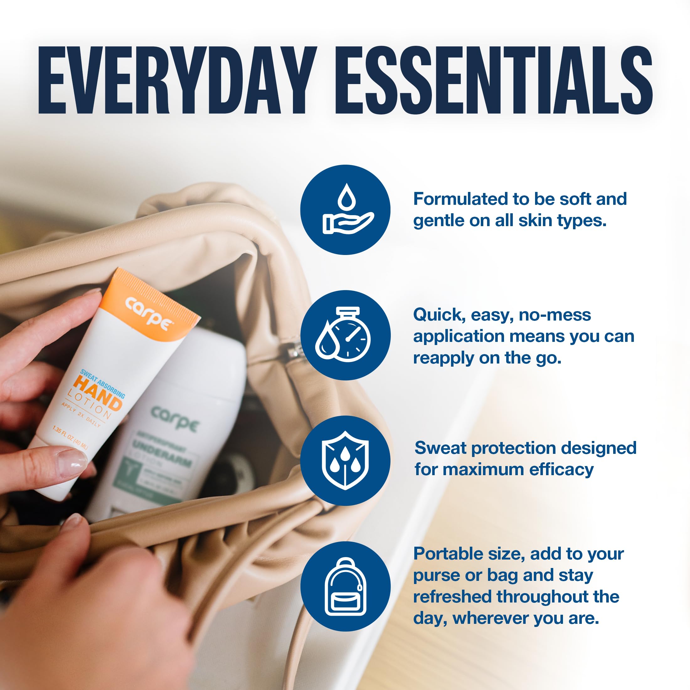 Dermatologist-approved Carpe Sweat Absorbing Lotion bottle for safe, targeted care
