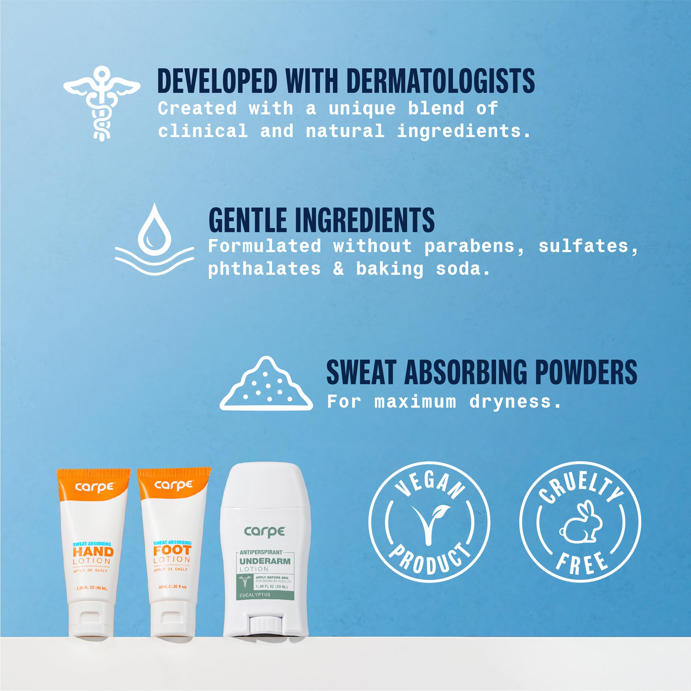 Carpe Sweat Absorbing Lotion on feet delivering dry, comfortable feet
