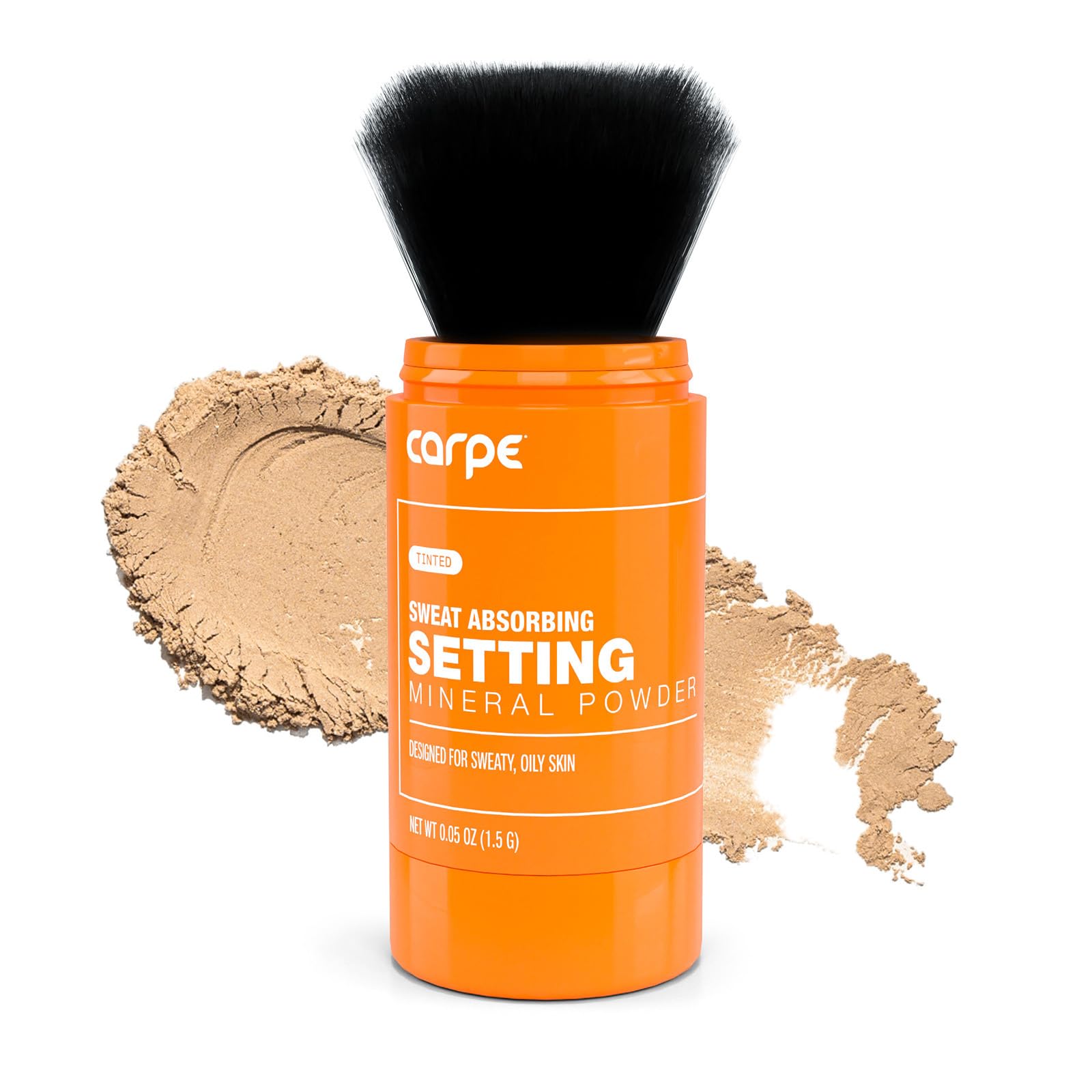 Carpe Sweat-Absorbing Powder packaging showcases mineral formula for all-day shine control