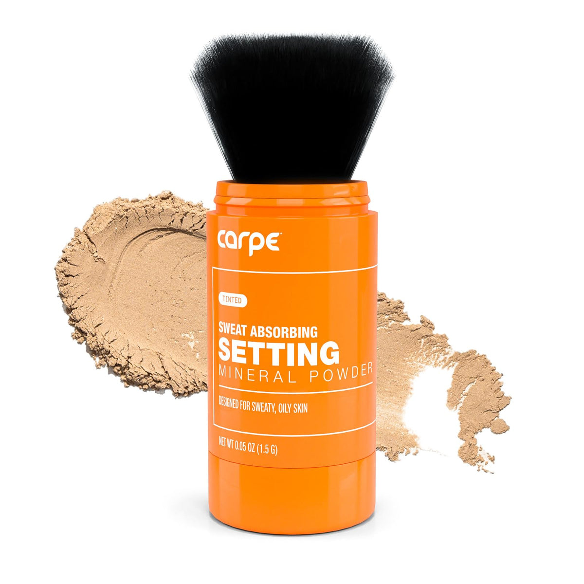 Carpe Sweat-Absorbing Powder packaging showcases mineral formula for all-day shine control