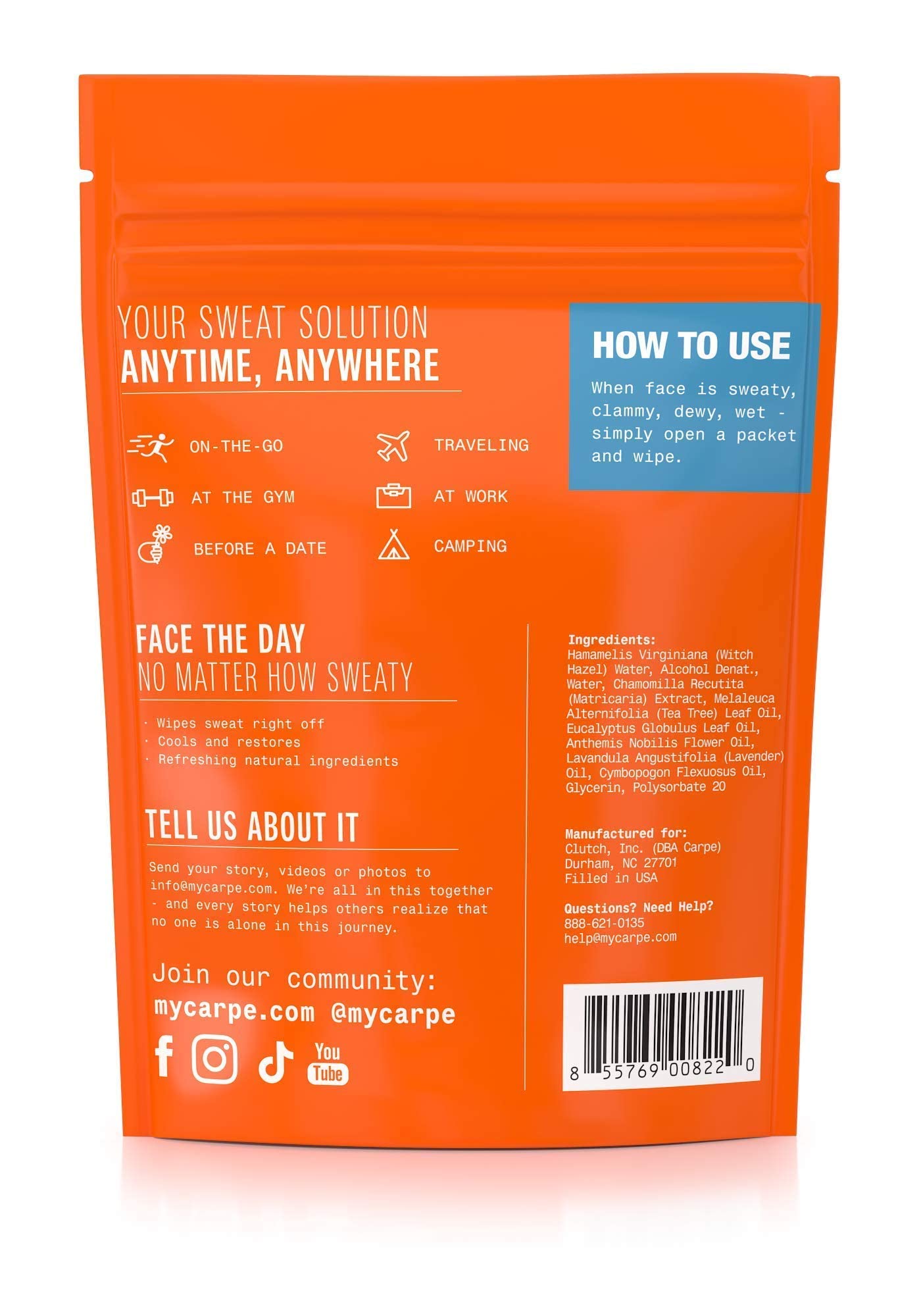Carpe travel-friendly wipes fit bags for on-the-go refresh.