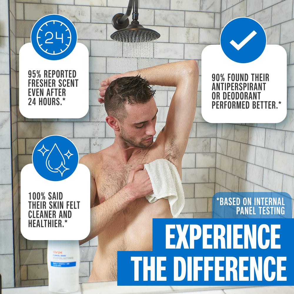 Carpe underarm scrub ingredients swirl, suggesting soothing exfoliation.