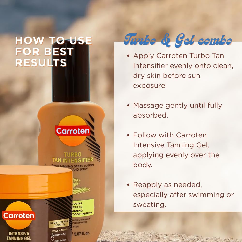 Carroten Intensive Tanning Gel bottle for non-greasy bronze acceleration.