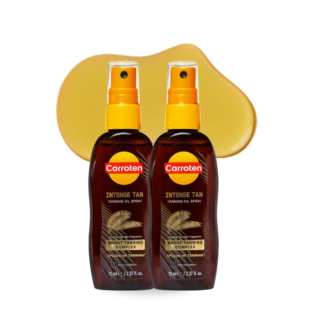 Carroten Intensive Tanning Oil Spray bottle provides silky hydration before sun exposure