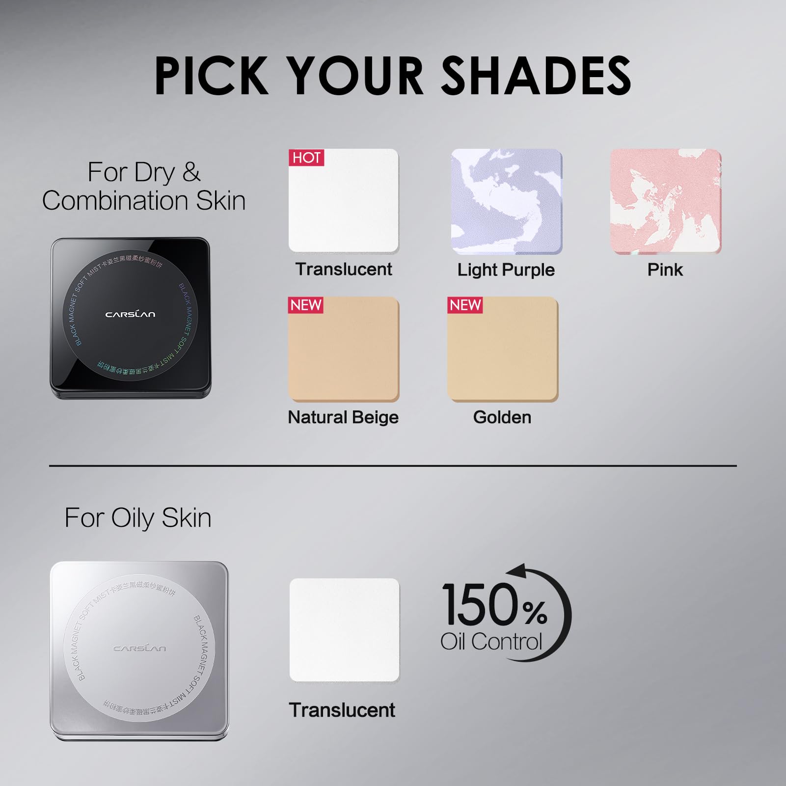 CARSLAN oil-control powder designed for a shine-free, lasting finish.
