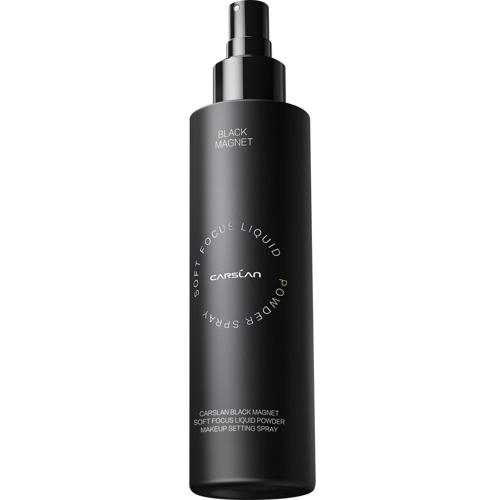 CARSLAN Black Magnet setting spray bottle shows a matte finish for all-day wear.