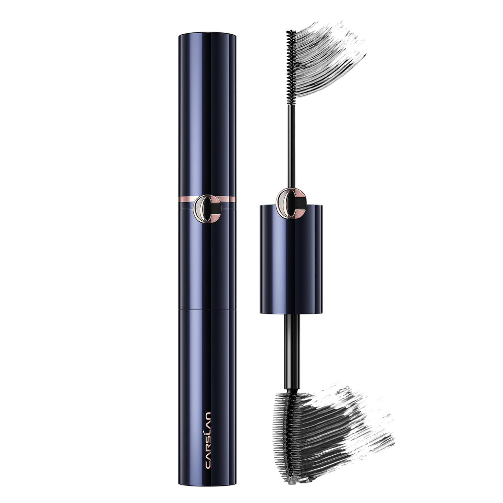 CARSLAN Double Extension Curling Mascara bottle featuring the curved R40 brush for dramatic length.