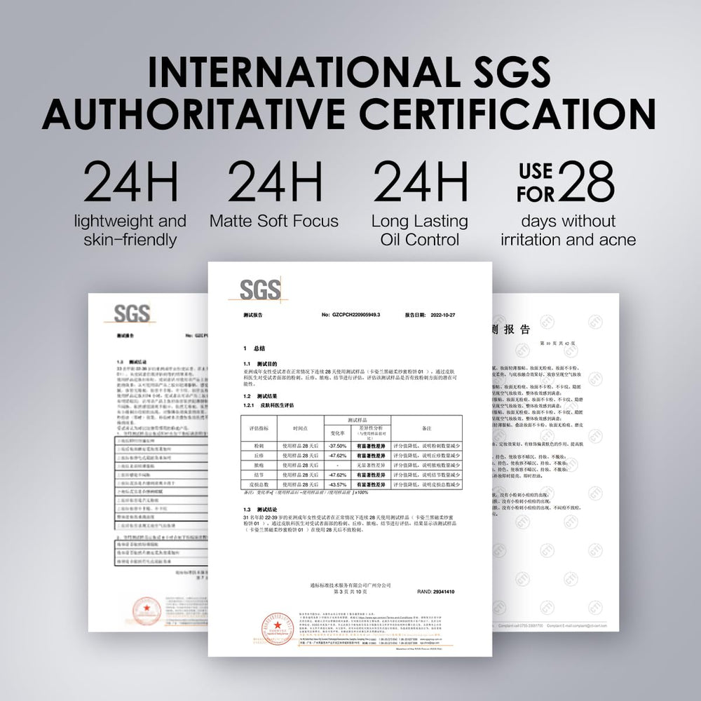 CARSLAN hexagonal particle technology creates a smooth, non-cakey finish over makeup.