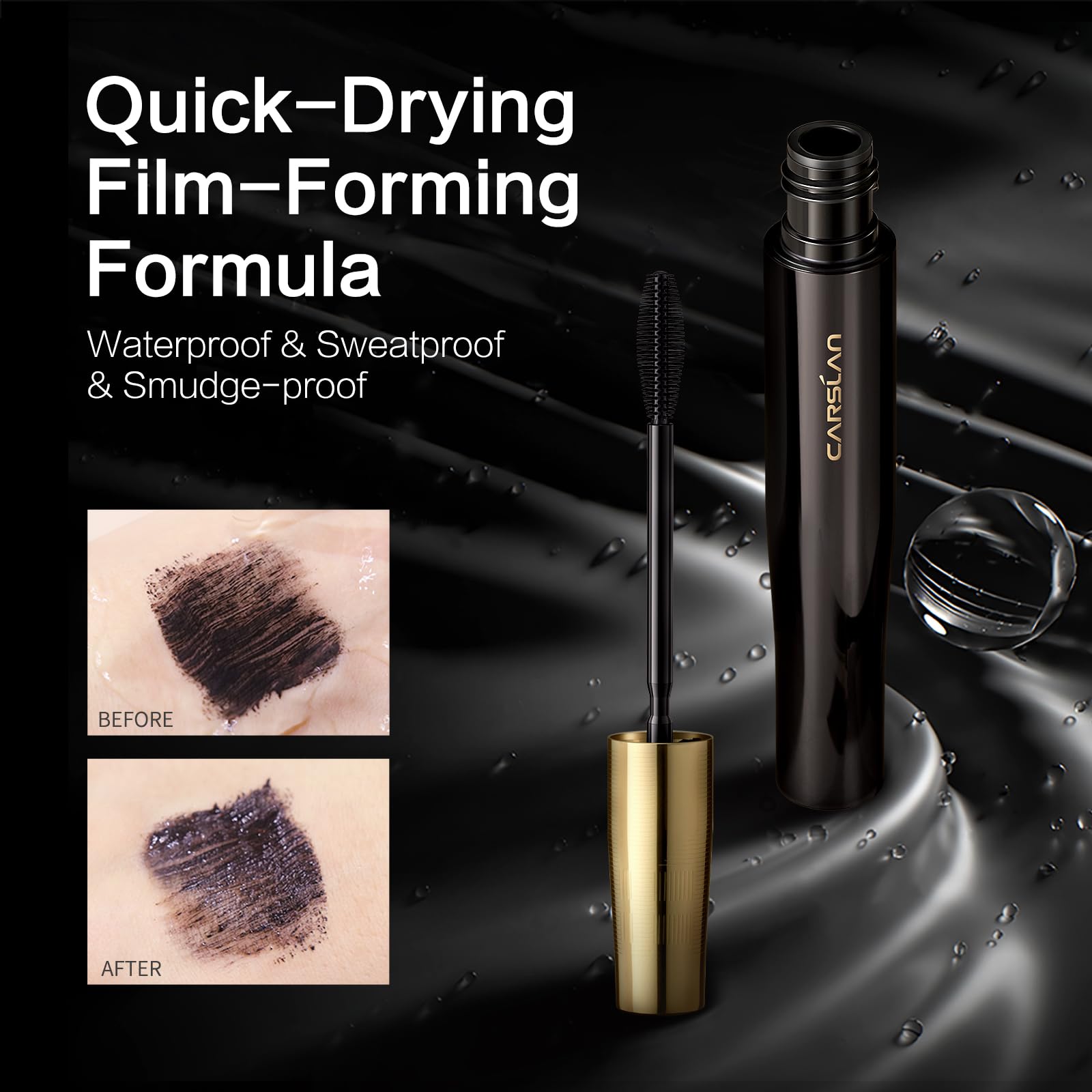 CARSLAN Light-Lengthening Mascara tubing coating layer-by-layer demonstrating layer-by-layer length