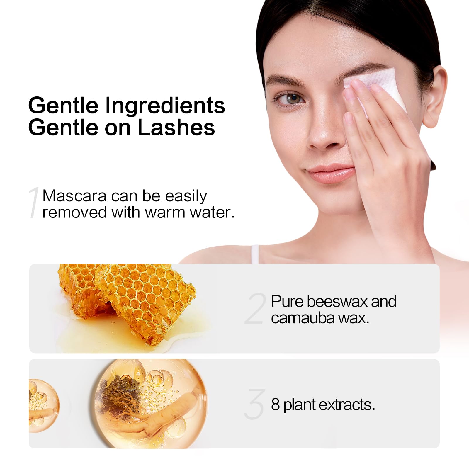 CARSLAN Light-Lengthening Mascara water removal ease with warm water removal