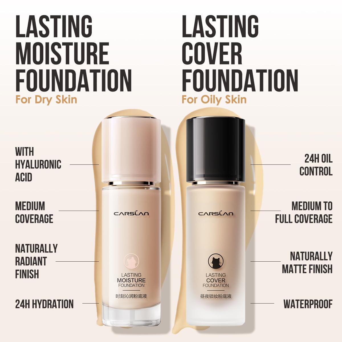CARSLAN Lightweight formula feels skin-like for all-day comfortable wear.