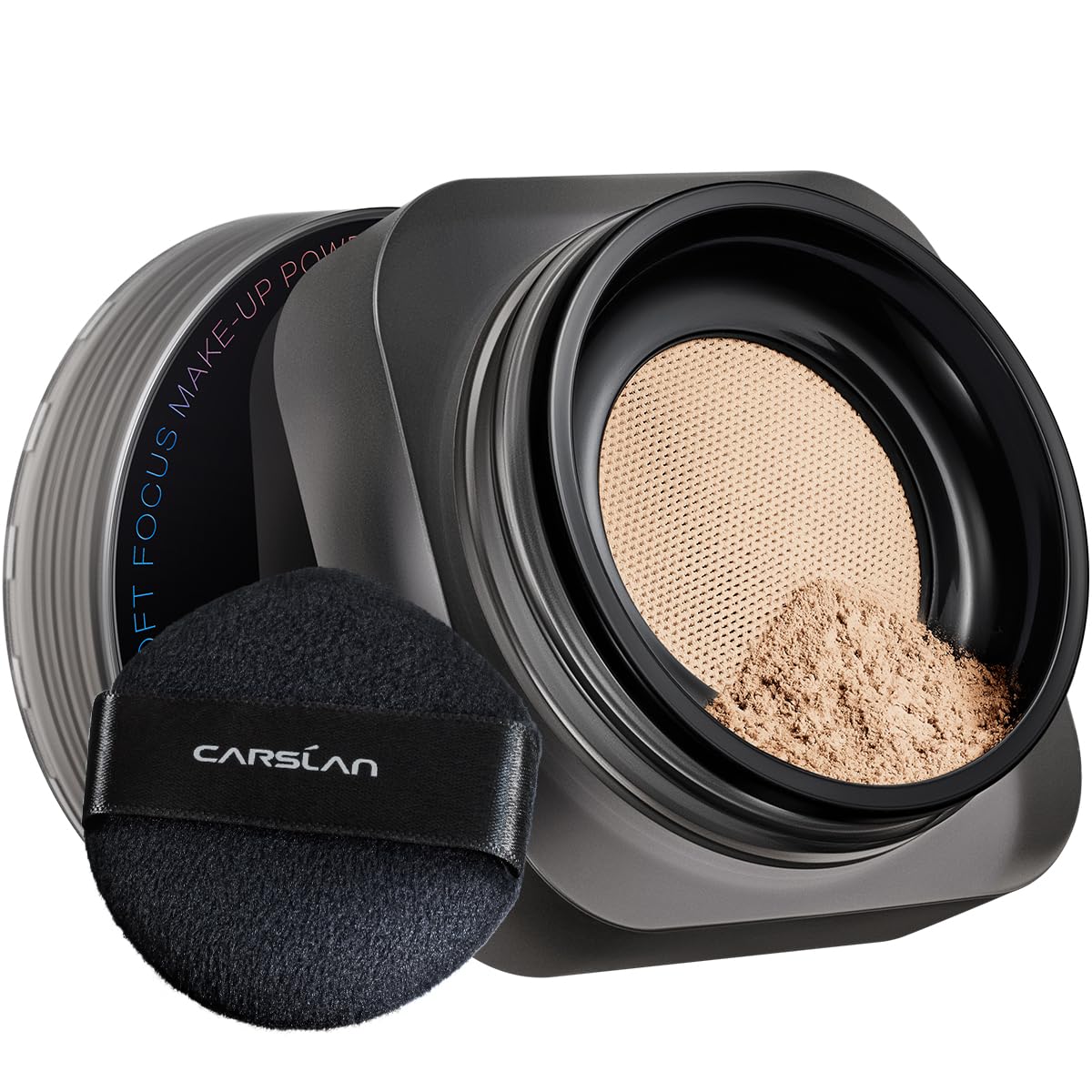 CARSLAN Soft Focus powder bottle for a shine-free, long-lasting finish.