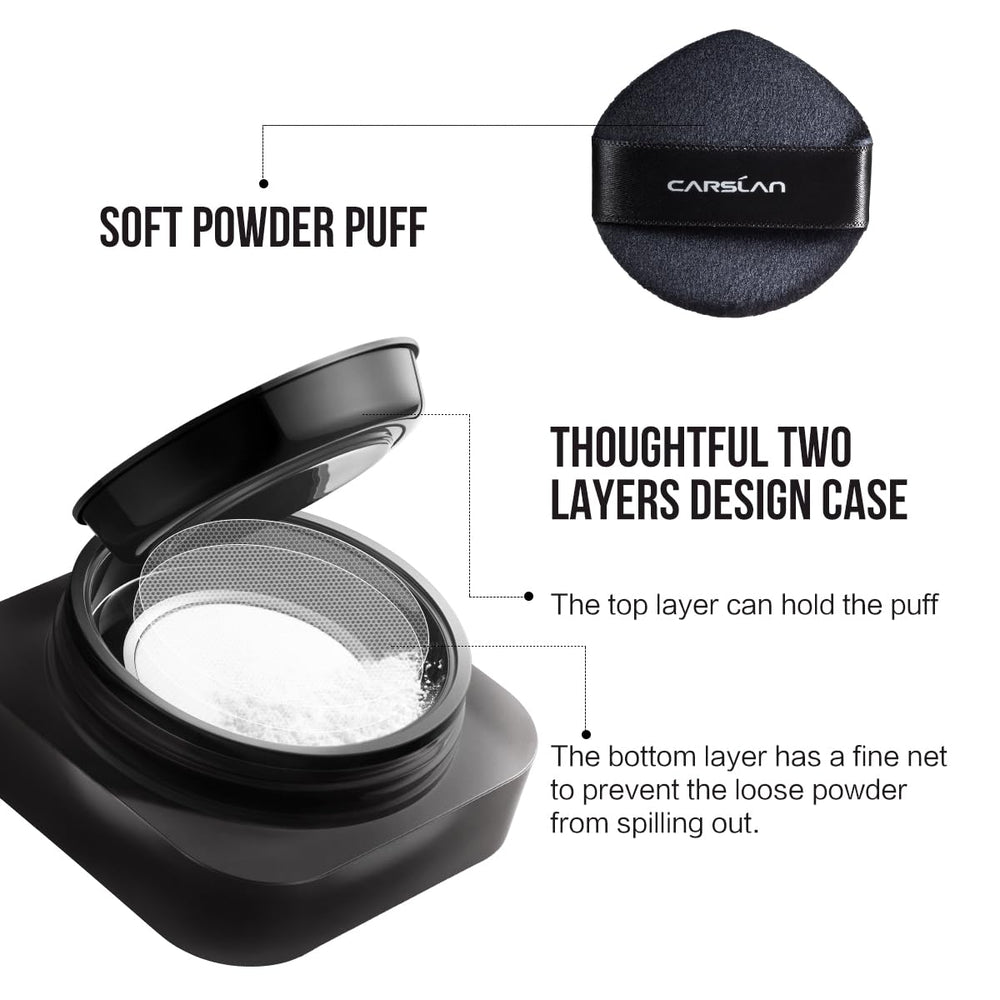 CARSLAN Soft Focus powder applied to skin provides a smooth matte texture.