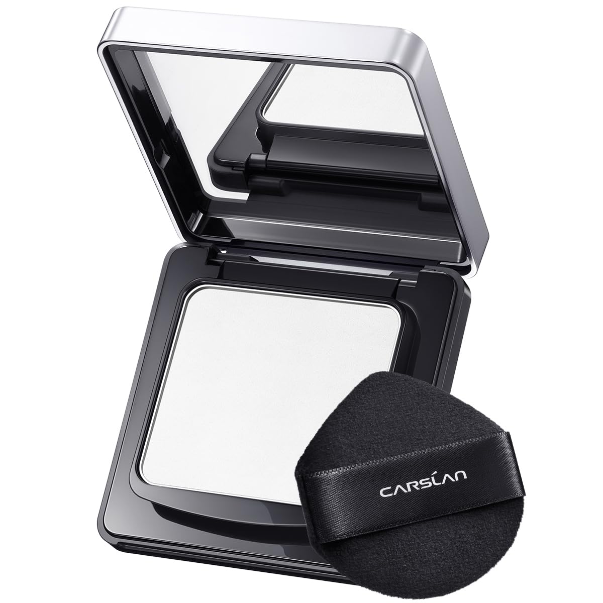 CARSLAN waterproof pressed powder compact with mirror for long-lasting touch-ups.