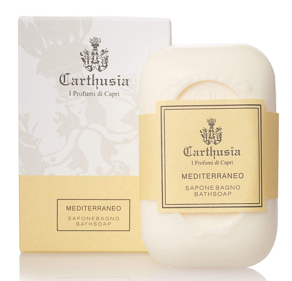 Carthusia Mediterraneo bath soap bar with lemon leaves and green tea scent for a refreshing cleanse.