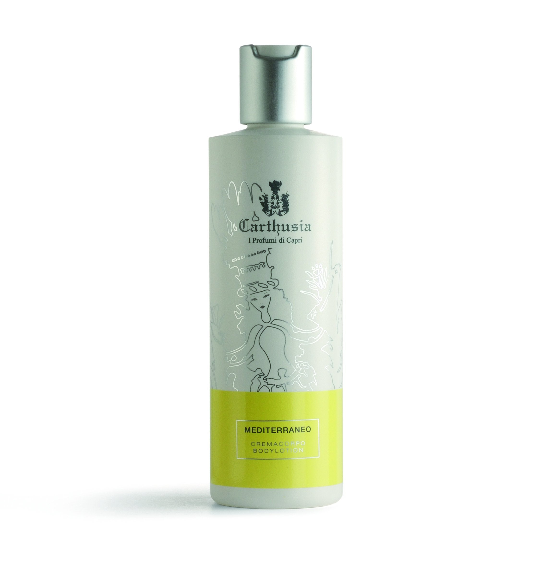 Carthusia Mediterraneo Body Lotion bottle for daily moisturizing with citrus scent.