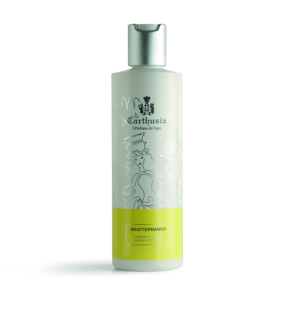 Carthusia Mediterraneo Body Lotion bottle for daily moisturizing with citrus scent.