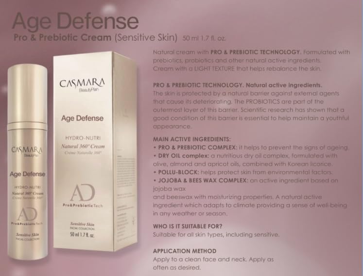 Texture close-up of Casmara Age Defense Pro & Prebiotic Cream highlighting a light, absorbent formula