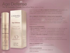 Texture close-up of Casmara Age Defense Pro & Prebiotic Cream highlighting a light, absorbent formula