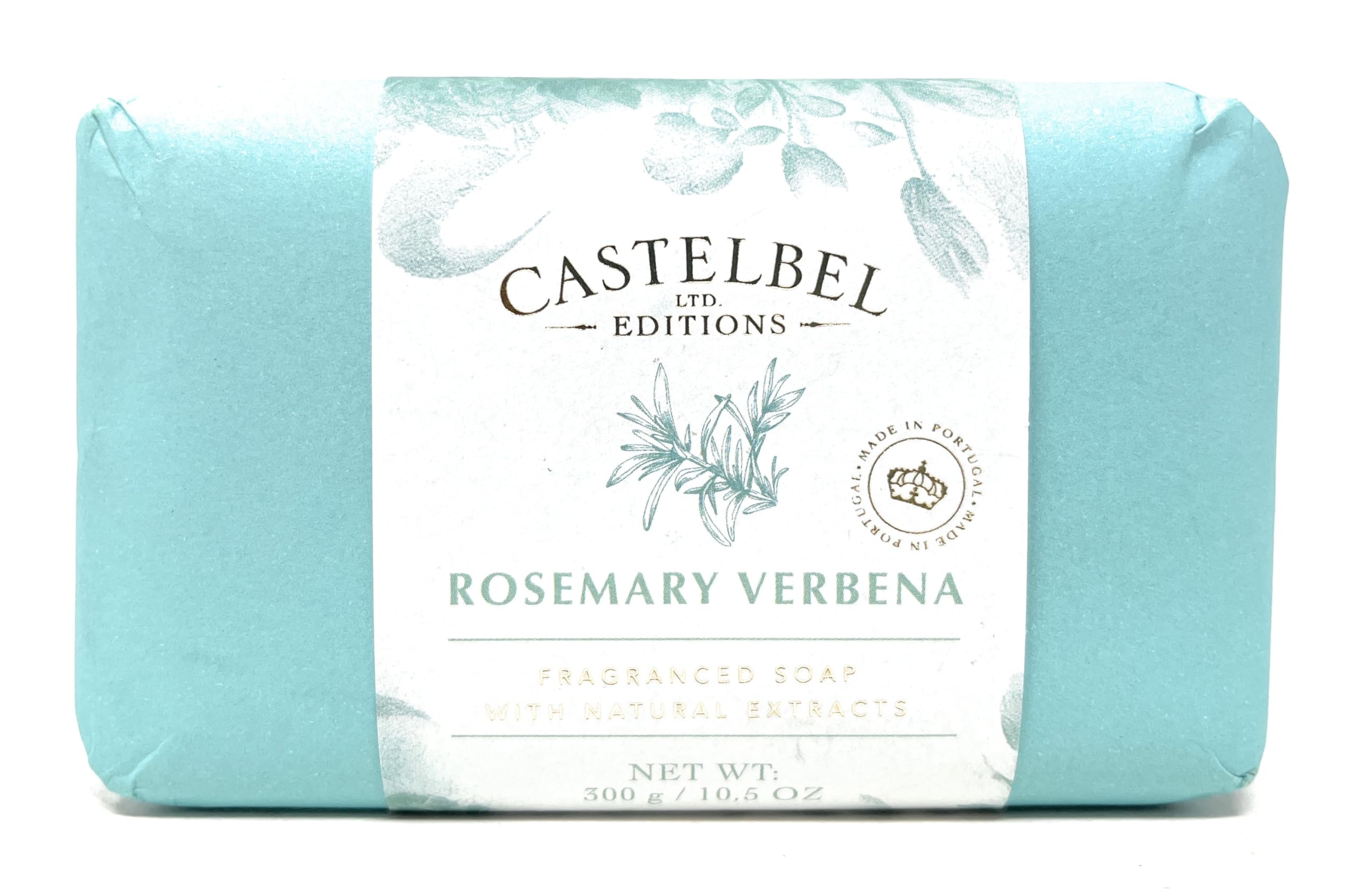 Castelbel Rosemary Verbena soap bar, close-up view, luxurious lather and uplifting fragrance.