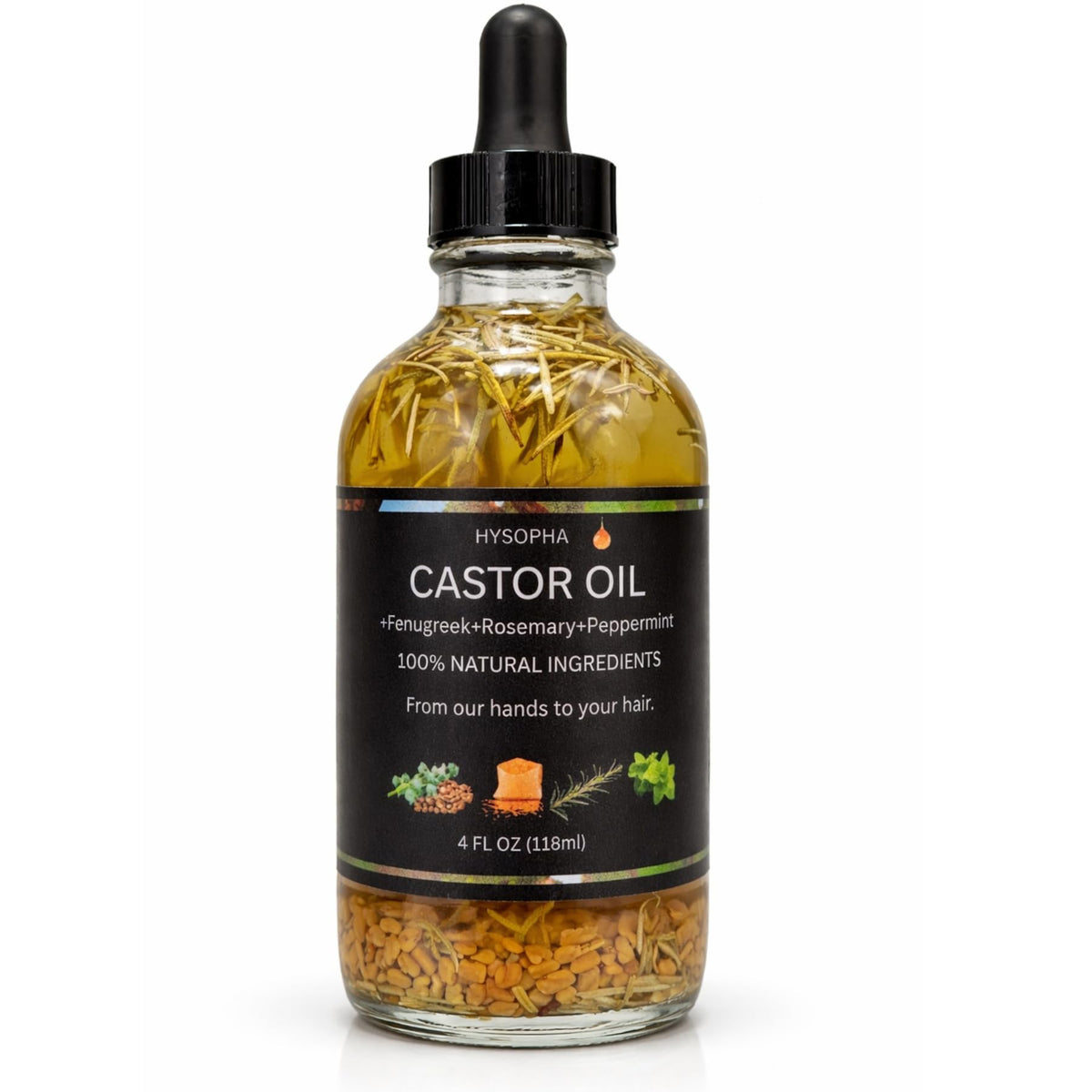Castor Oil Hair Growth with Rosemary bottle showcases nourishing blend for scalp care.