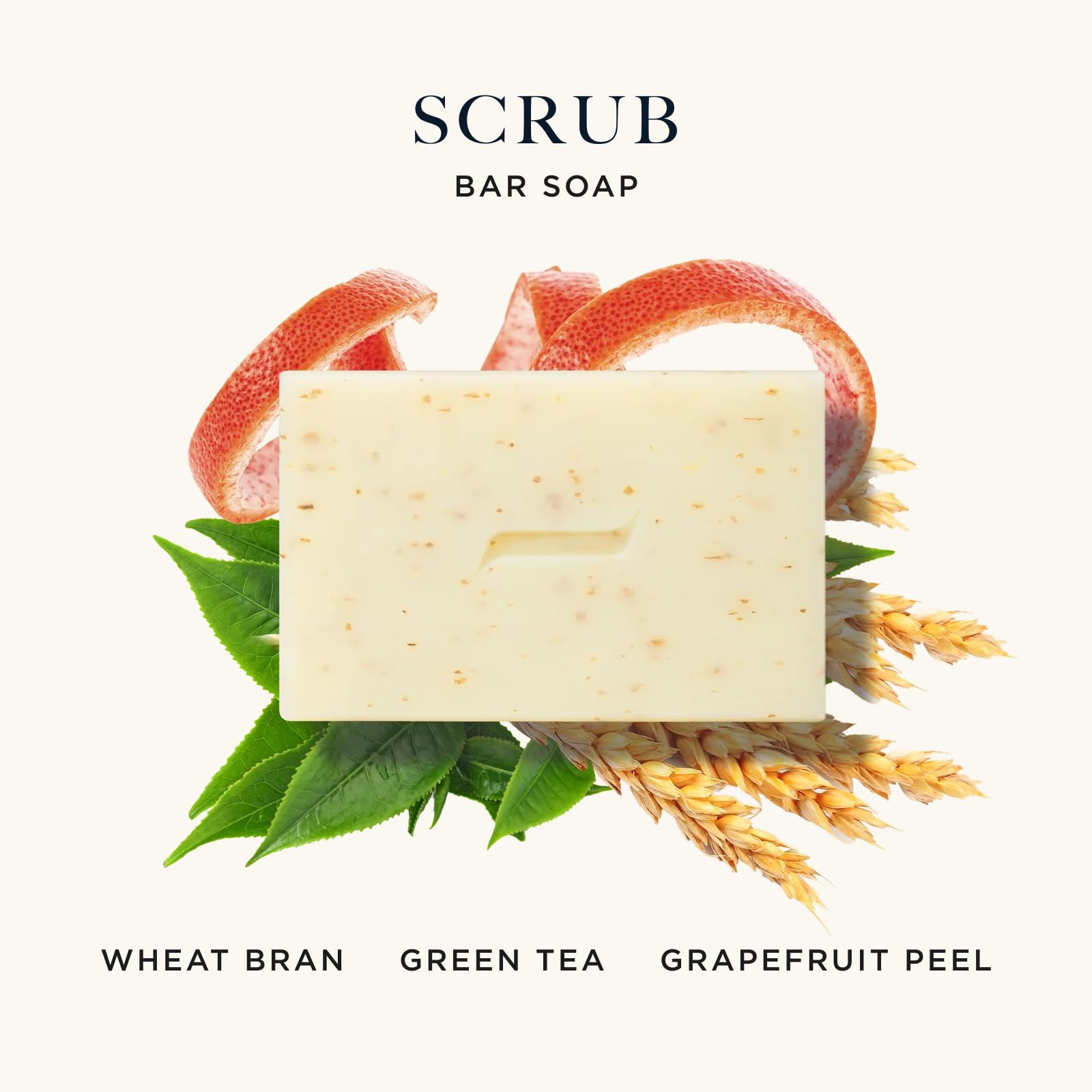 Caswell-Massey Heritage Body Scrub with visible wheat bran exfoliants on bar.