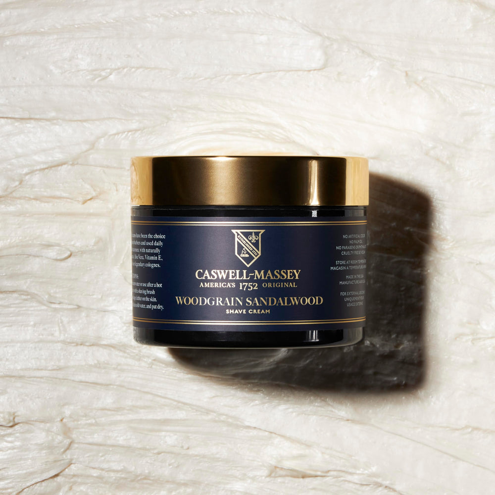 Caswell-Massey sandalwood scent notes with cedar and bergamot for masculine fragrance.