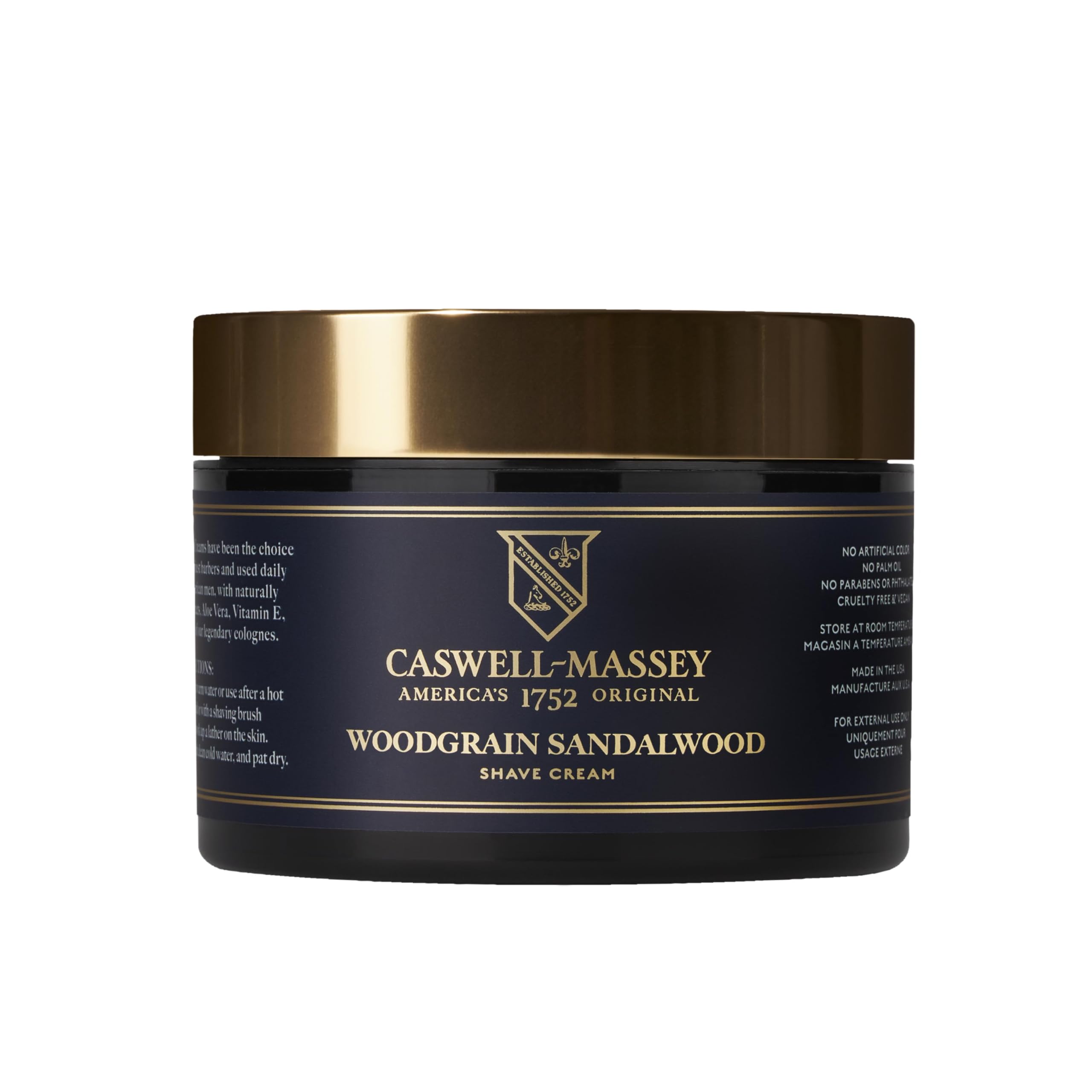 Caswell-Massey Heritage shave cream bottle on vanity for a smooth daily shave.