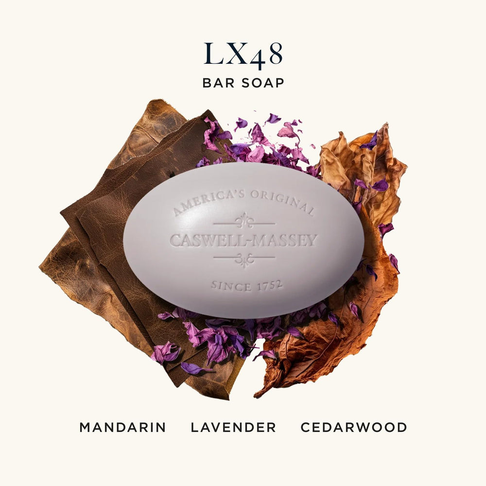 Caswell-Massey LX48 triple-milled bar delivers dense lather and lasting hydration.
