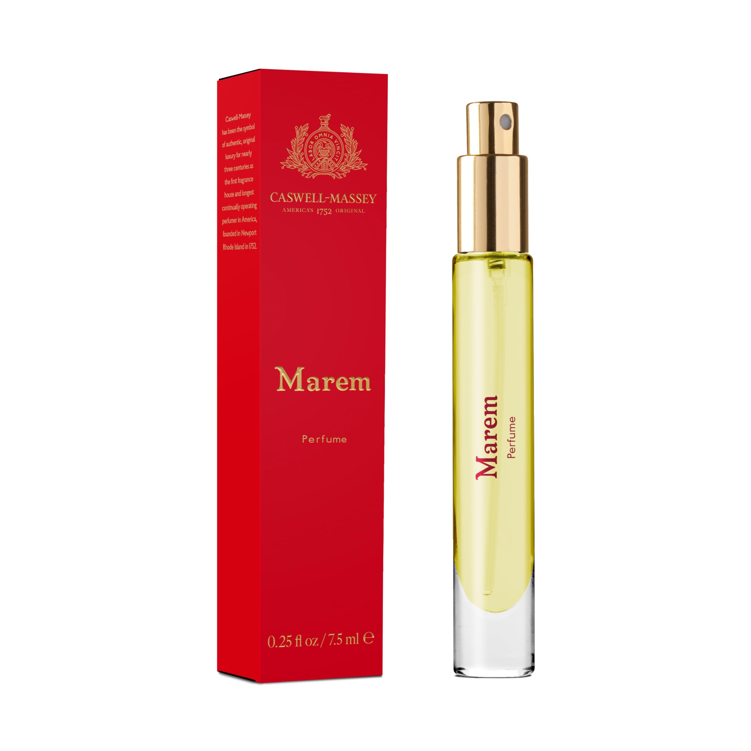 Caswell-Massey Marem compact bottle for travel-friendly fragrance discovery.