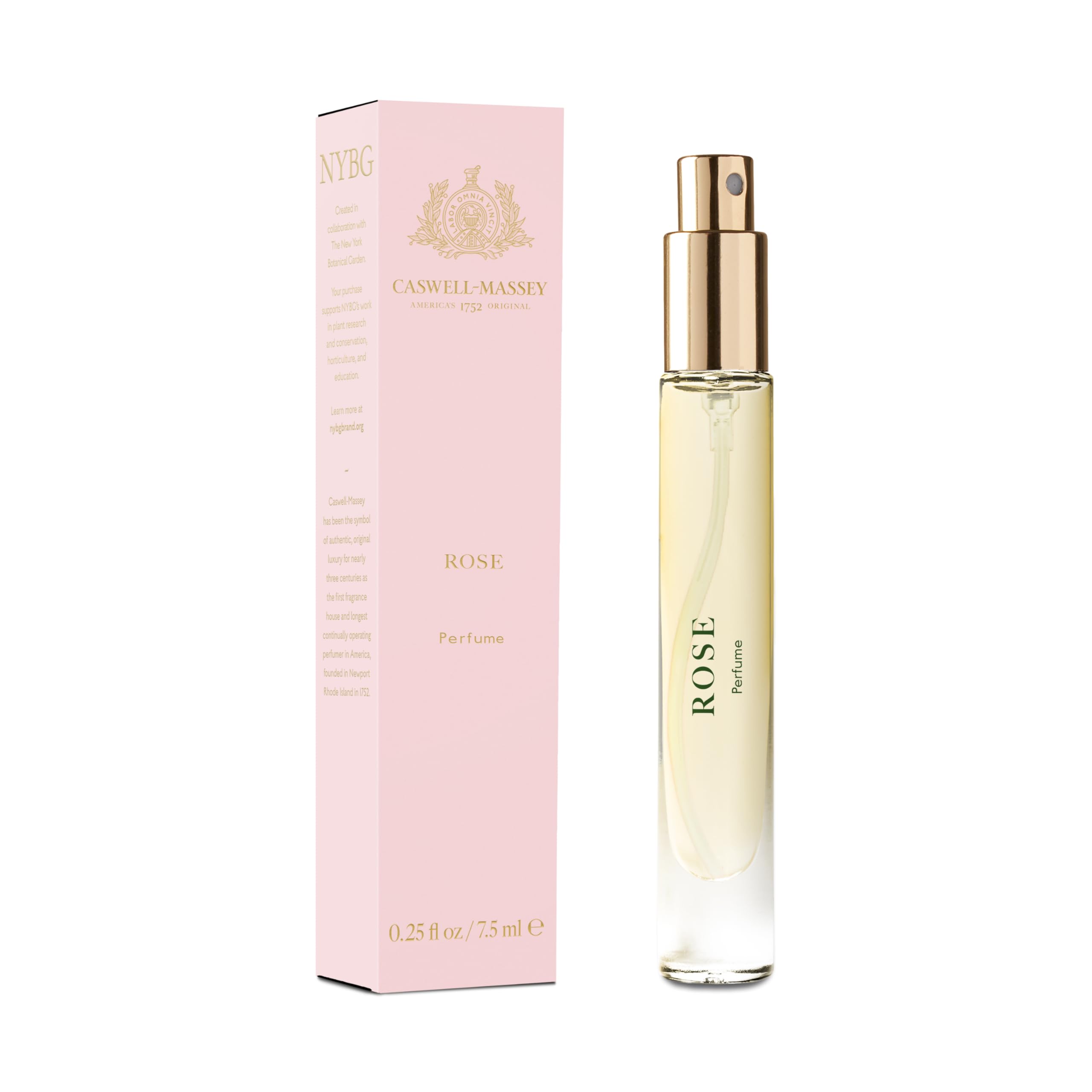 Caswell-Massey Rose Perfume Spray bottle on vanity, refined everyday scent.