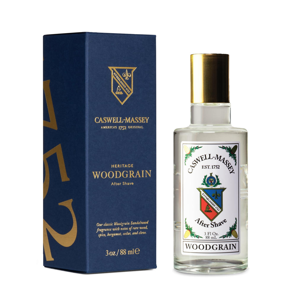 Caswell-Massey Woodgrain Sandalwood aftershave bottle for refreshing post-shave care