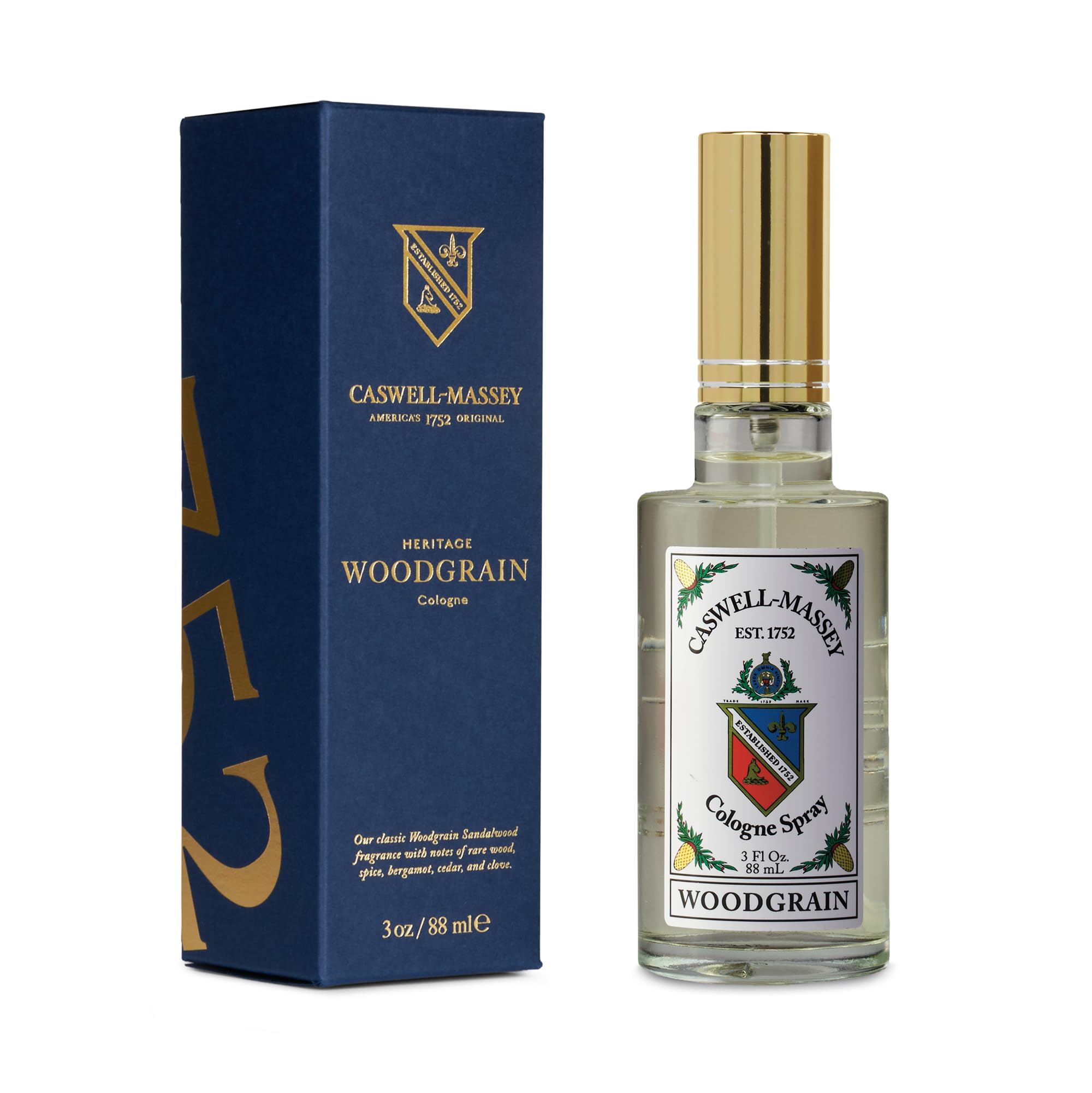 Caswell-Massey Woodgrain Sandalwood bottle front for daily wear